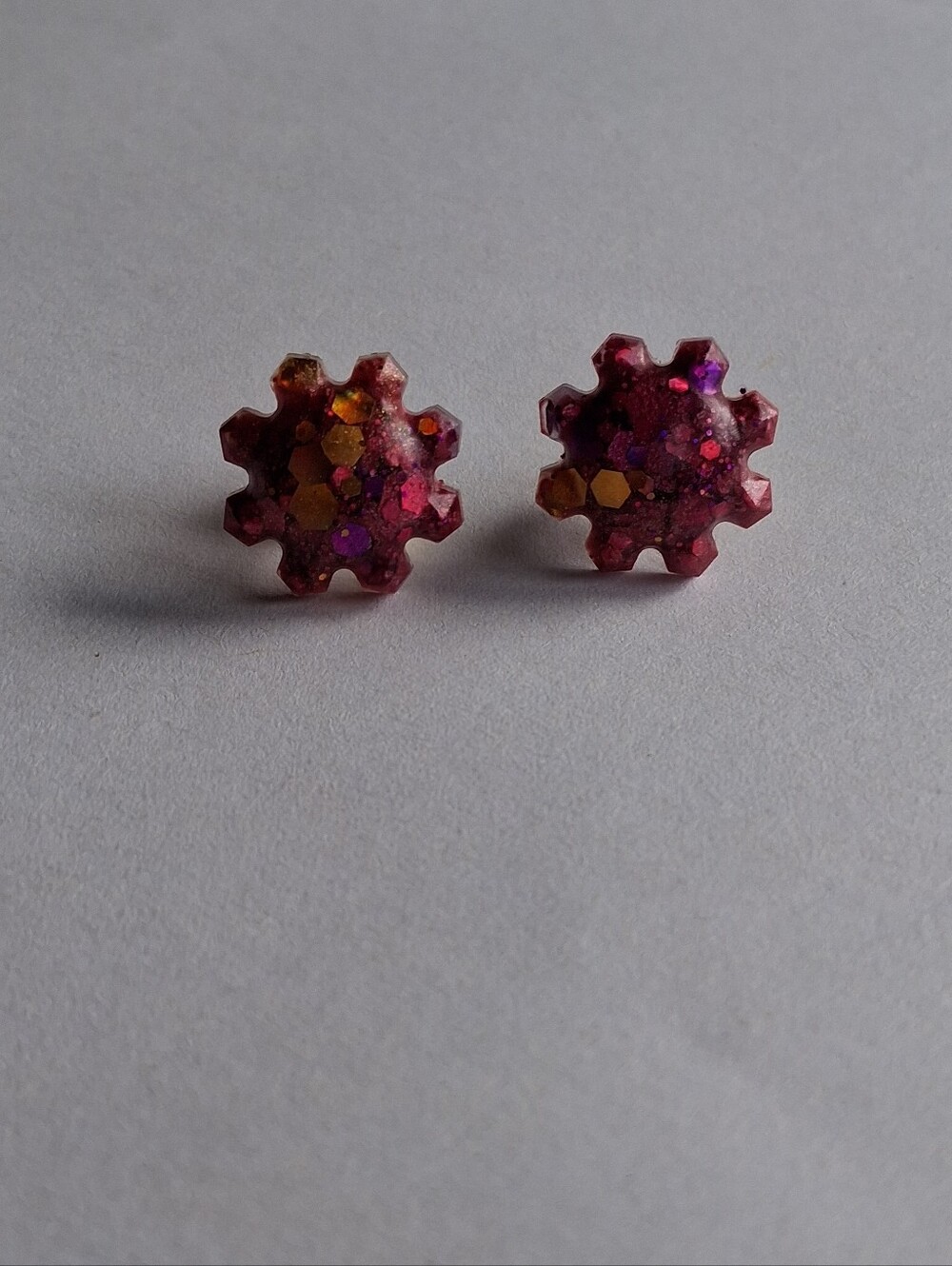 Hand Crafted Pink Glitter Snowflake Shimmer Stud Earrings